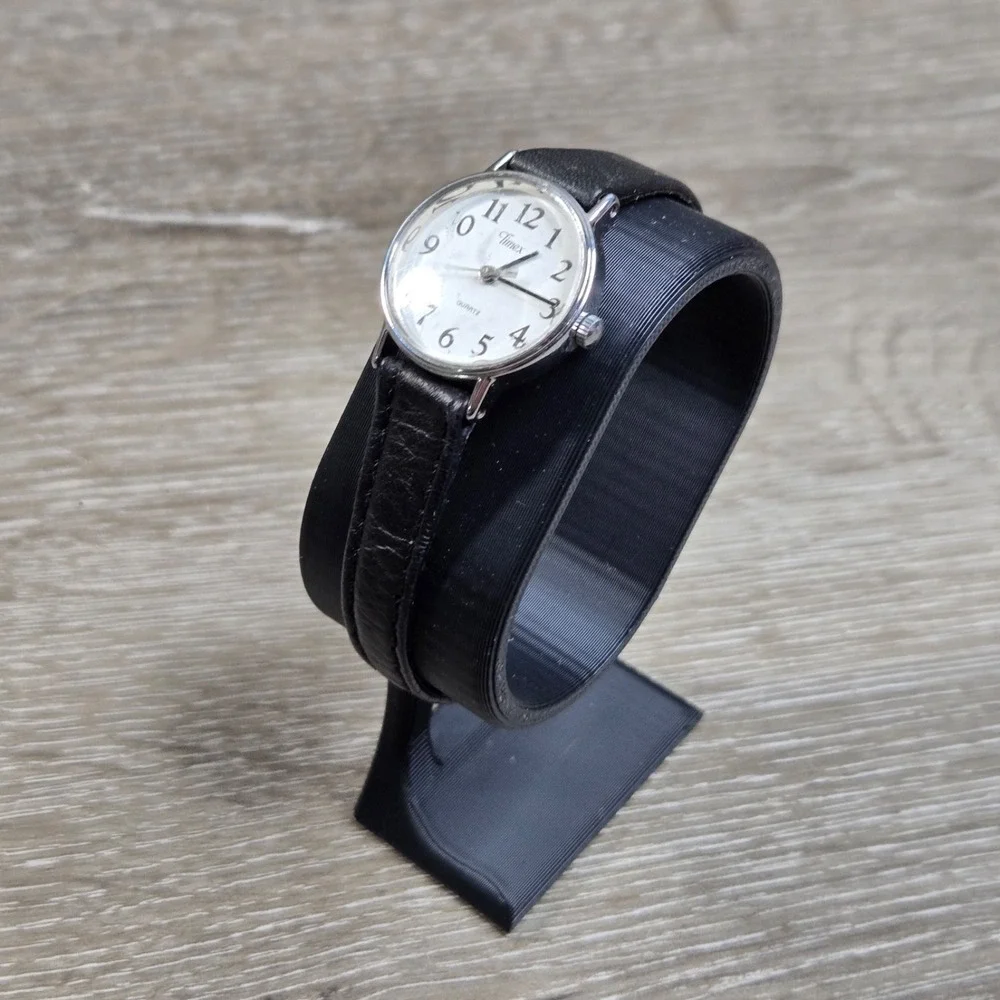 Timex Petite Women's Watch Silver Tone Black Leather Strap 377 BA Tested